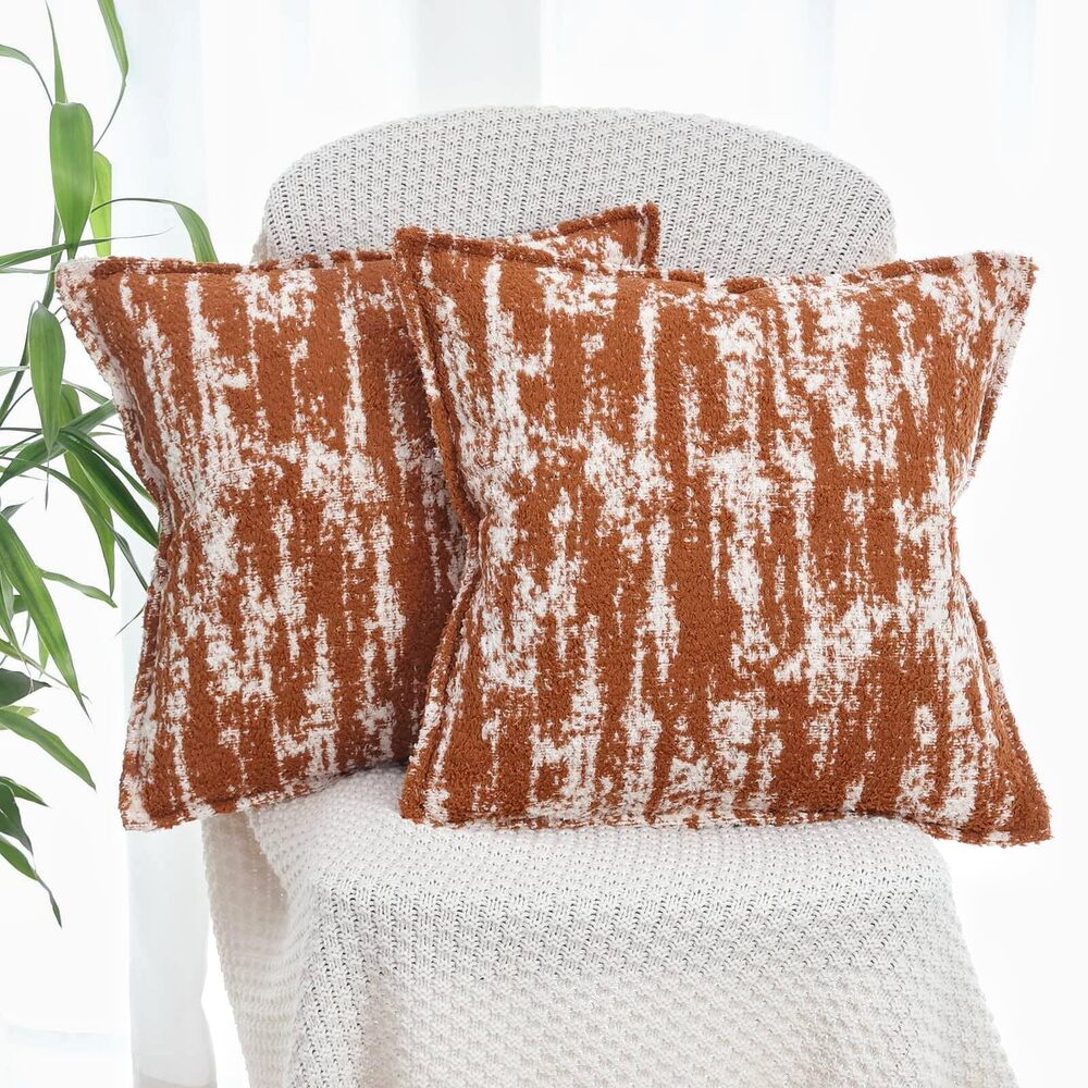 5018 Rust and White Fluffy Decorative Pillow Covers 16x16 Set of 2 | Soft